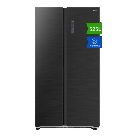 CHiQ JKR525WGE 525L 91cm Side-by-Side Total No Frost American Fridge Freezer, Premium Black Steel, E Rated