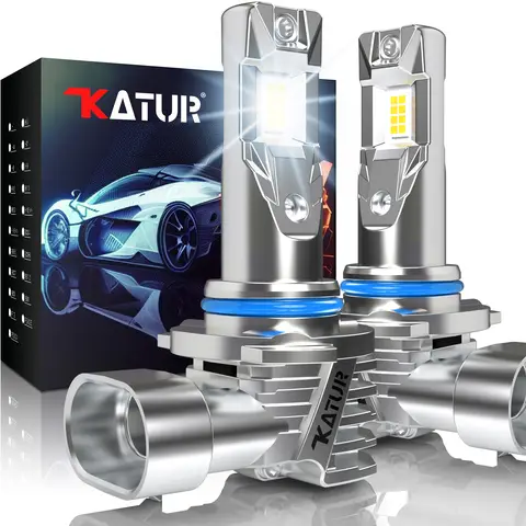 KATUR HIR2 LED Headlight Bulbs, 26000LM 80W 9012 LED Bulb 6000K White Fanless Waterproof Mini Size Plug and Play, Pack of 2