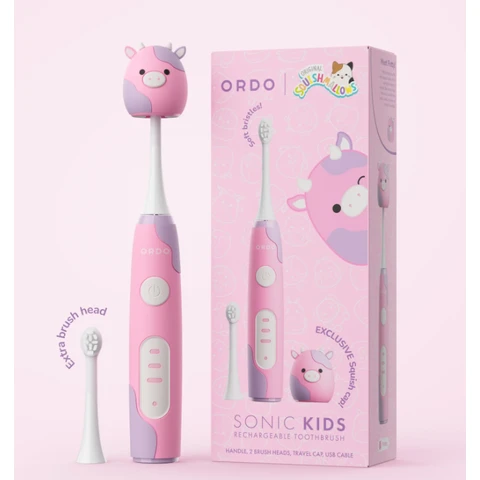 Squishmallows Electric Kids Toothbrush, Rechargeable, 3 Brushing Modes, Over 5 Weeks Battery Life, Extra Brush Head Included, Ages 4+, Patty