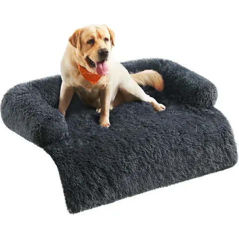 FEANDREA FluffyHug PGW224G02 Plüsch Hundebett, Sofaschutz, XXL für große Hunde, 122 x 95 x 18 cm, Dunkelgrau