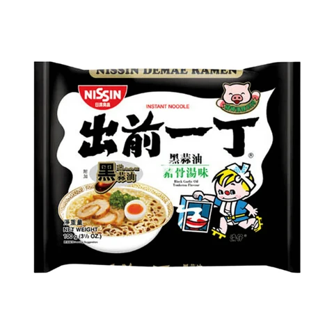 Nissin Demae Iccho Schwarzer Knoblauch-Öl-Schweineknochen-Eintopf-Geschmack 100g