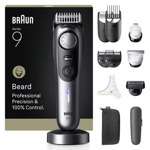 Braun Beard Trimmer Series 9 BT9560, +12 Barbering Tools, 52 Lengths, ProBlade, Chrome