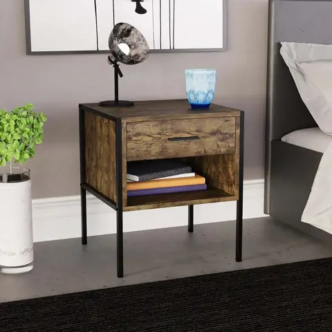 Vida Designs Bedside Brooklyn 1 Drawer Rustic Brown