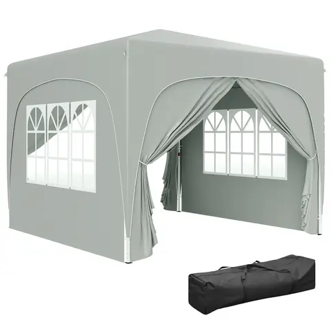 Outsunny 3 x 3(m) Pop Up Gazebo with Sides and Carry Bag, UPF50+, Height Adjustable Party Tent Instant Event Shelter for Garden, Outdoor, Patio, Light Grey