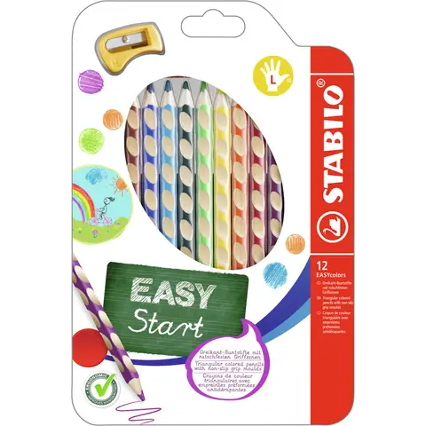 STABILO EASYcolors - Ergonomic Colouring Pencil - Left-Handed - Pack of 12 - Assorted Colours with Sharpener