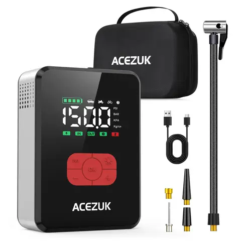 ACEZUK 7000A Starthilfe Powerbank mit 150 PSI Luftkompressor für alle Benziner & 12L Diesel, 12V Batteriebooster mit Kabeln & LED-Licht