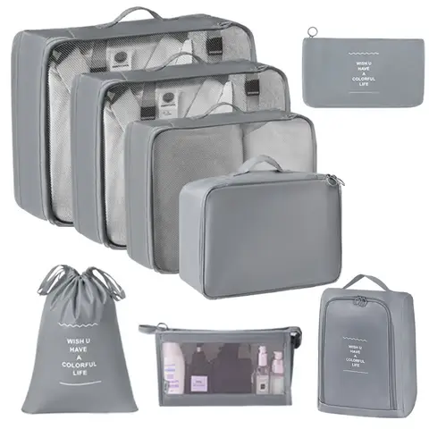 DTK Cubes de rangement de voyage, set de 8 pièces, organisateurs de bagage légers, sachets de compression, gris, pour l’organisation de la valise