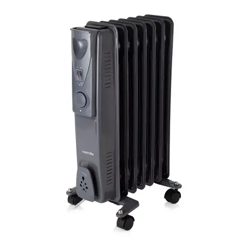Warmlite 1500W 7 Fin Oil Filled Radiator, 3 Heat Settings, Adjustable Thermostat, Overheat Protection, Easy Glide Castors - Dark Titanium, WL43003YDT