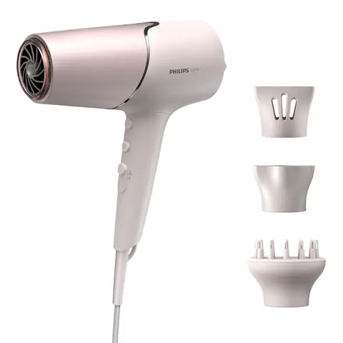 Philips Haartrockner der Serie 5000 BHD530/20, ThermoShield-Technologie, 2300 W, 110 km/h Luftstrom, 80 Millionen Ionen, 3 Düsen enthalten