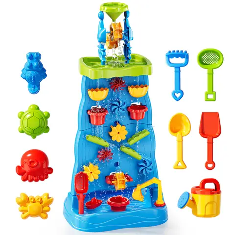Doppelte Wasserfall-Spielstation für Kleinkinder, labyrinthische Wand, 32-teiliges Sand- & Wasser-Spielzeug, Sommerferien-Aktivität, Weihnachts- & Geburtstagsgeschenk