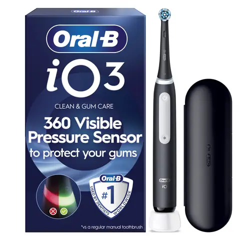 Oral-B iO 3 Black Electric Toothbrush for Adults, 3 Modes, UK 2-Pin Plug, Black