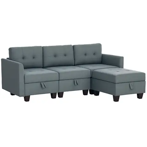 HOMCOM Convertible Modular Sectional Sofa with Storage, Tufted 3 Seater Sofa Set, L Shaped Couch with Ottoman Dark Grey