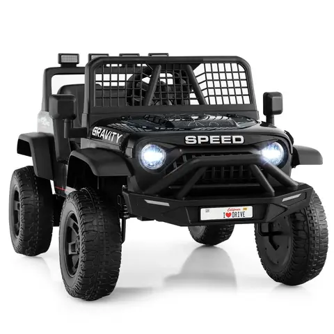 COSTWAY Véhicule électrique pour enfants 24 V alimenté par batterie, avec télécommande, musique et phare avant LED, capacité de charge 30 kg, convient aux enfants de 3 ans et plus - Noir