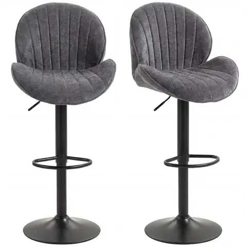 HOMCOM Bar Stools Set of 2, Swivel Counter Height Barstools with Back, Adjustable Height and Footrest Grey
