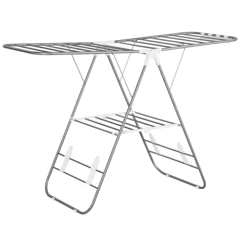 HOMCOM Wäscheständer 1,48 m Trockenlänge tragbar Standtrockner mit Teleskopstangen, Flügelwäscheständer Wäschetrockner für Innen und Außen, Silber+Weiß