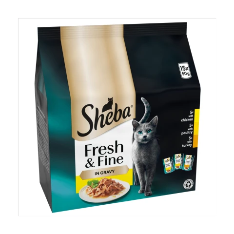 SHEBA Fresh & Fine Adult Wet Cat Food Poultry In Gravy 15 x 50g Pouches