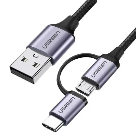 UGREEN USB-A to Micro USB + USB Type-C Cable 1m (Black)