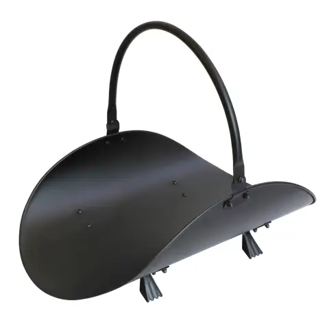 JVL Mendip Iron Fireside Log Basket Holder with Handle – Black