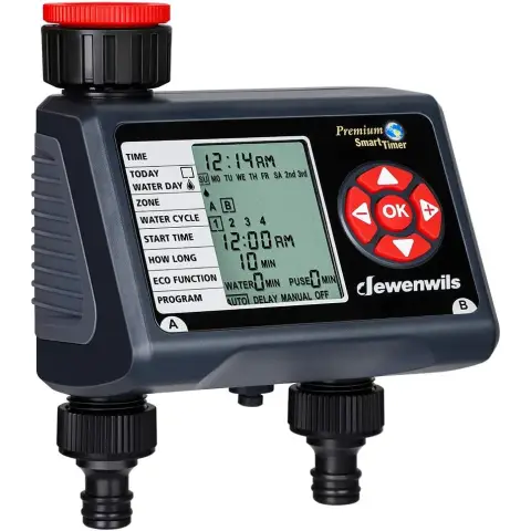 DEWENWILS Irrigation Computer, 2 Outputs, 4 Irrigation Programmes for Each Zone, Garden Watering Timer, Automatic Watering Timer with Rain Delayed/Manual/Automatic Mode