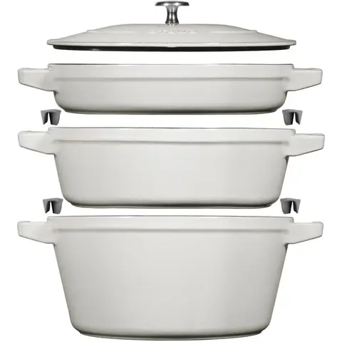 STAUB La Cocotte Gietijzeren Kookpot Set - 3 stuks, 24 cm, Witte Truffel