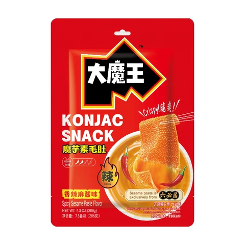 Yanjin Puzi  Konjac Mock Tripe Snack, Hot & Spicy Sesame Sauce Flavor, 206g