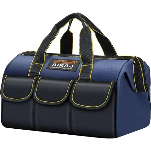 AIRAJ 33 cm Lightweight, Easy-to-Carry Tool Bag, Multi-Pocket Organiser With 600D Fabric, Wide-Open Mouth Storage for Home, Work, DIY