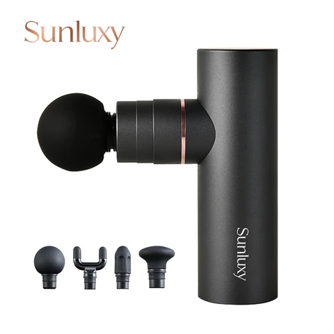 Sunluxy CM20C Electric Handheld Massager Gun – 76W Power, 9-Hour Battery Life, 5 Speed Levels & 4 Massage Heads, Compact Deep Tissue Percussion Massager