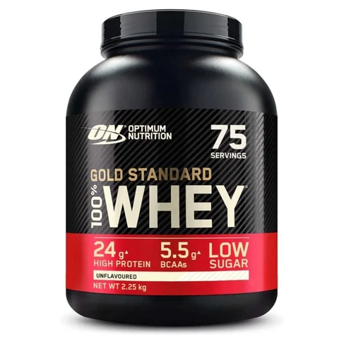 Optimum Nutrition Gold Standard Whey Muscle Building and Recovery Protein Powder With Glutamine and Amino Acids, Unflavoured, 74 Servings, 2.22kg, packaging may vary