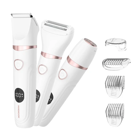MAXGROOM 3-in-1 Women's Bikini Trimmer, Travel Portable Cordless Shaver, Replaceable Blades, IPX7 Waterproof Easy to Clean, Ceramic Blades, Women's Gift, White, BM2310