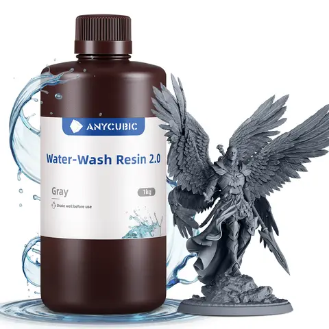 ANYCUBIC Water Washable Resin 2.0 405nm UV Standard Photopolymer Resin Low Odor Easy to Clean for LCD/DLP/SLA 3D Printers(Grey, 1kg)