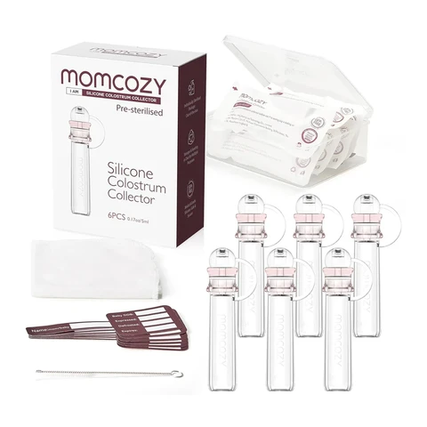 Momcozy Reusable Colostrum Collector Set, BPA-Free 5ml Collectors (6 Pack), with Storage Case & Cotton Wipes