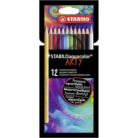 STABILO Aquacolor - Aquarellable Colouring Pencil - ARTY - Pack of 12 - Assorted Colours