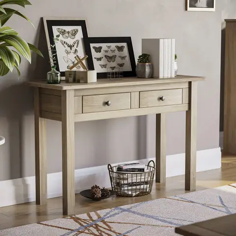 Vida Designs Console Table Panama 2 Drawers Solid Pine Oak Stain