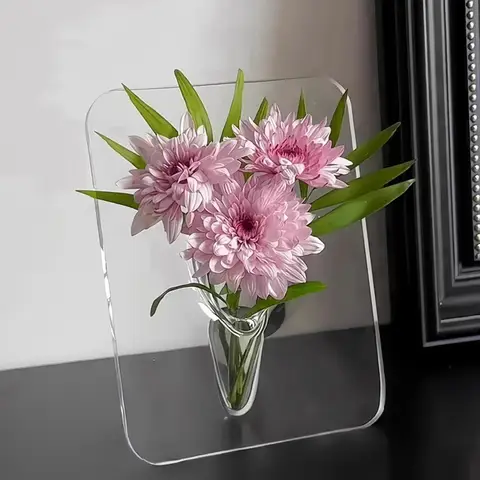 Frame Flower Vase, Clear Acrylic Flower Container, Modern Art Decoration for Home Decor, Desktops Bookshelf Table House Warming Gifts and Photography Props
