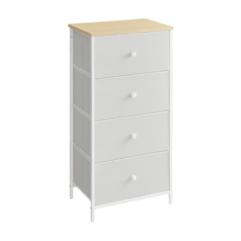 SONGMICS Chest of Drawers - Storage Cabinet with 4 Fabric Drawers - White/Oak 4 Drawers-white