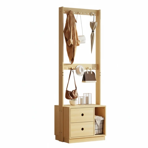 Caldion Offener Kleiderständer mit 2 Schubladen, 60x40x175 cm, freistehend, MDF, Garderobenständer mit Hakenleiste