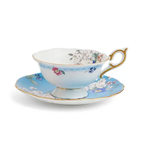 WEDGWOOD Wonderlust Apple Blossom Fein Bone China Teetasse & Untertasse Set mit 22K Gold, 150ml