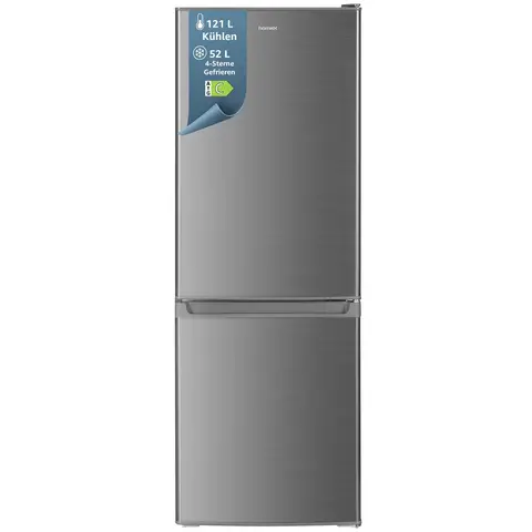 HOMEX Kühlschrank mit Gefrierfach | Kühl-Gefrierkombination freistehend | 173 Liter Nutzinhalt | 4-Sterne-Gefrierfunktion | Höhe 142,5 cm | geräuscharm 40 dB | Große Kühl-Gefrierkombination silber | CFS1110-S [Energieeffizienzklasse C]