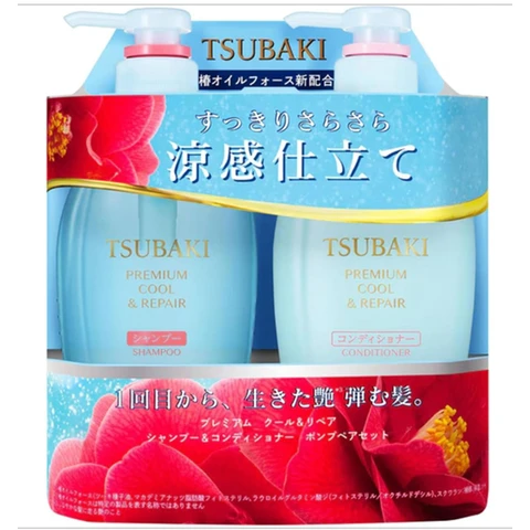 Shiseido TSUBAKI Premium Camellia Ultimate Cool Clean Shampoo and Conditioner Set, Shampoo 450ml + Conditioner 450ml