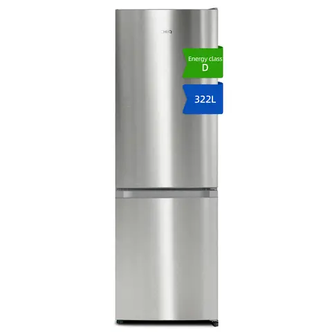 CHiQ JKR318WSSD 60cm Wide 185cm Tall Total No Frost Freestanding Fridge Freezer - 322L - Premium Stainless Steel - D Rated
