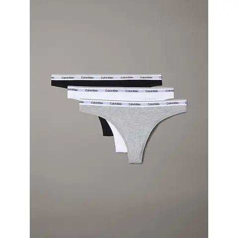 Calvin Klein Unterwäsche Tanga 3er-Pack Icon Logo Schwarz / Weiß / Grau meliert Damen Größe L