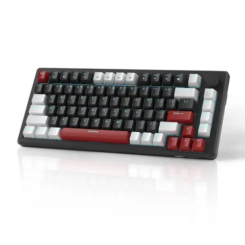 MageGee STAR75 75% Wired Mechanical Keyboard, QWERTY US layout, Compact Blue Backlit Wired Gaming Keyboards with Red Switches, EVA Foam, Knob Control, STAR75 Portable NKRO PC Gaming Keyboard - White & Black