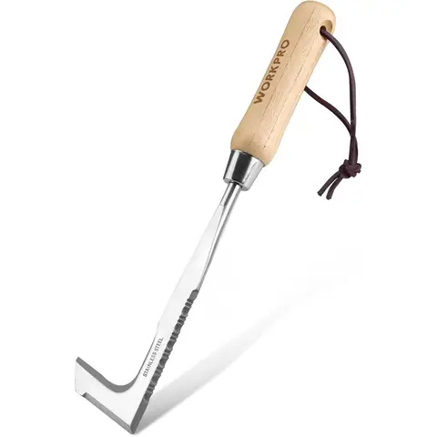 WORKPRO Grout Scraper 31.5 cm with Wooden Handle, Weed Cutter with Serrated Edge, Weeder for Removing Moss and Weeds, Weed Remover Device for Gardening