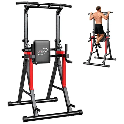 Pooboo Power Tower Pull Up Bar Free Standing - 13-Level Adjustable Height Dip Station - Home Gym Strength Training Equipment 400LBS