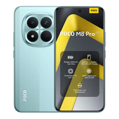 POCO M8 Pro 5G Grün 12 GB RAM 512 GB ROM, 6,83 Zoll AMOLED CrystalRes 1,5K Display, Snapdragon 7s Gen 4, 50 MP Light Fusion 800 mit Bildstabilisierung