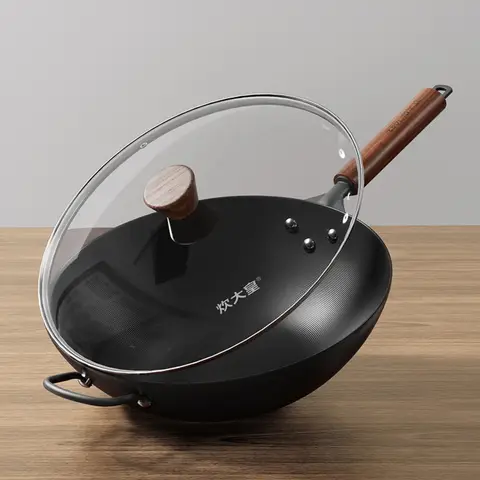 
COOKERKING Uncoated Pure Iron Wok, Household Rust-Resistant Iron Pan, Special for Gas Stoves, Frying Pan & Flat Bottom Wok