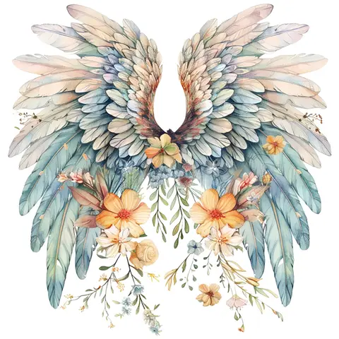 Angel Wings Wall Decals - Large Colorful Flower & Wings Decals, Removable DIY Vinyl Fashionable Wall Art Murals for Girls, Baby, Kids Bedroom, Living Room, Dining Room