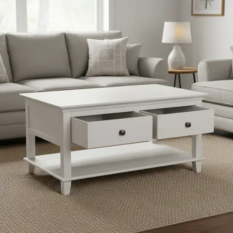 Coffee Table Provence 2 Drawers Rustic Pine White