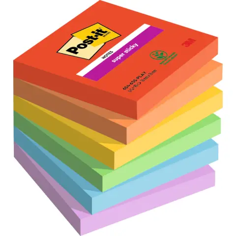 Post-It Super Sticky Playful Colours 76x76 90 Sheets, Pack of 6