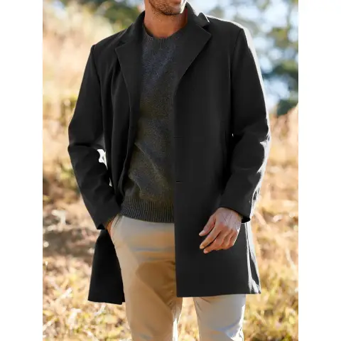 Men's Trench Coat Slim Fit Notch Lapel Single Breasted Top Coat Winter Warm Cotton Business Long Jacket Overcoat (black, S)